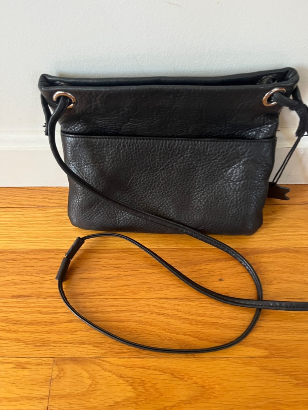 margot Black Leather Crossbody Bag with Silver Hardware